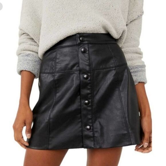 Free People vegan leather A line mini skirt - Picture 1 of 8